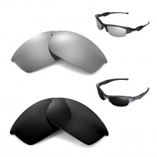 Walleva Two Pairs Polarized Lenses for Oakley Flak Jacket Sunglasses - Titanium + Black 